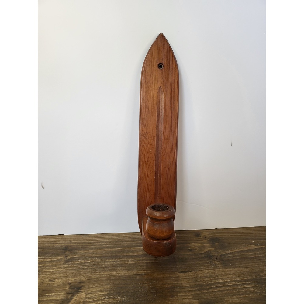 Vintage Wooden Wall Sconce Taper Candle Holder Mid Century Modern Boho Decor